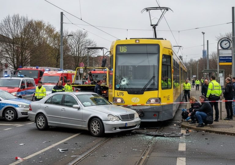 verkehrsunfall in Stuttgart-Giebel Kollision zwischen Pkw und Stadtbahn